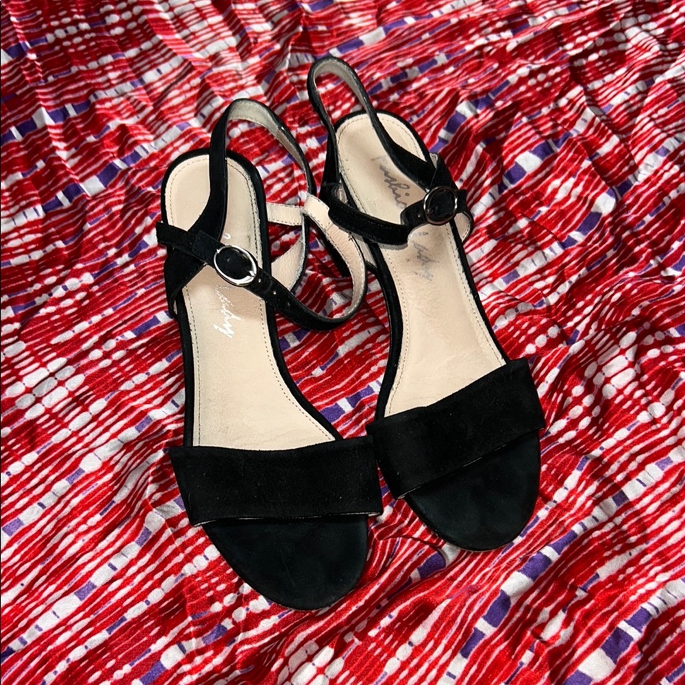 Black Suede Heels with Ankle Strap